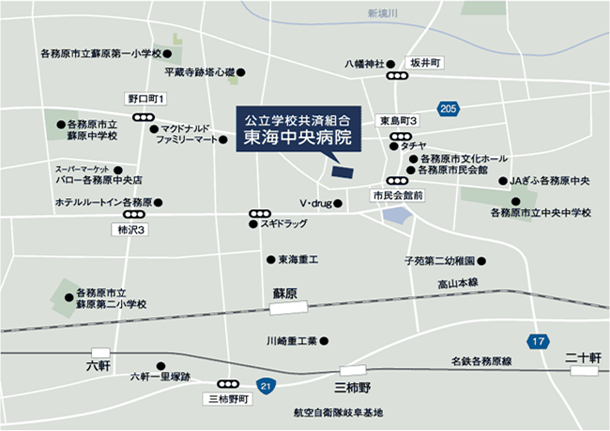 東海中央病院周辺地図