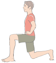 画像:片足を大きく前に踏み出しながら腰をゆっくり落としている男性