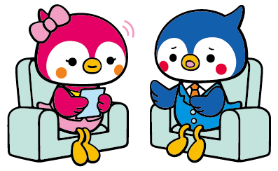 マスコットキャラクターが面接相談を行っているイラストです。