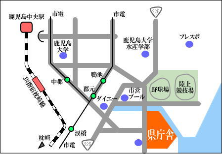 図:鹿児島県庁周辺の地図