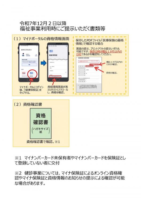 画像:令和7年12月2日以降保健事業利用時の確認書類