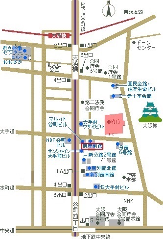 地図:天満橋駅・谷町四丁目駅付近