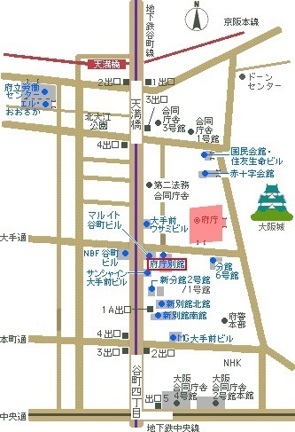 地図:天満橋駅・谷町四丁目駅付近