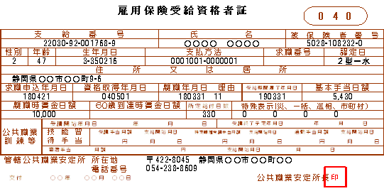 雇用保険受給資格者証